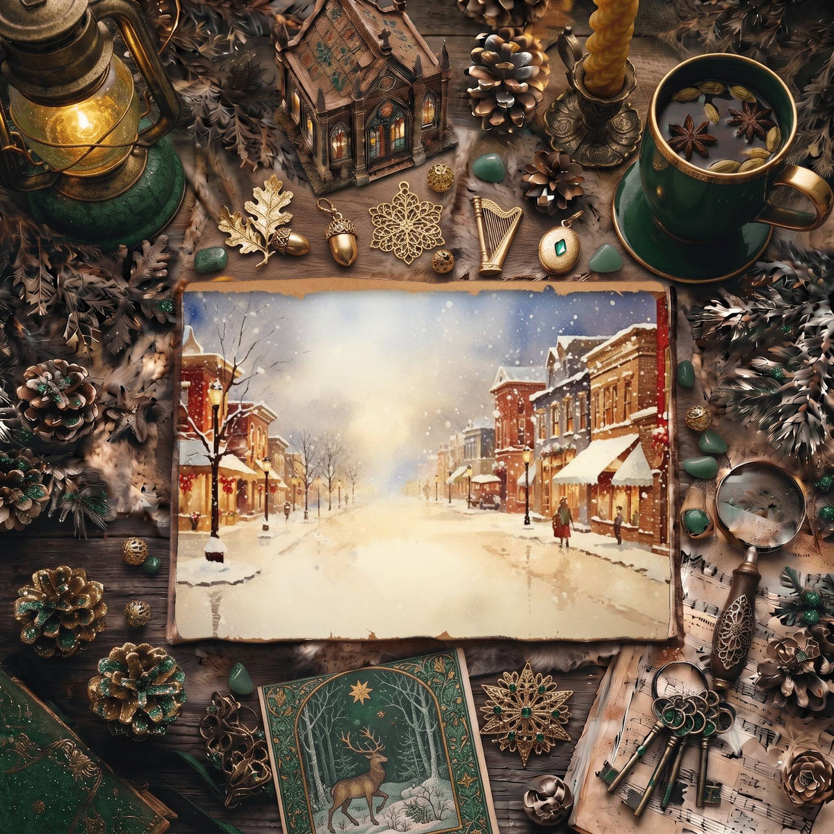 Christmas Snowy Town Digital Papers