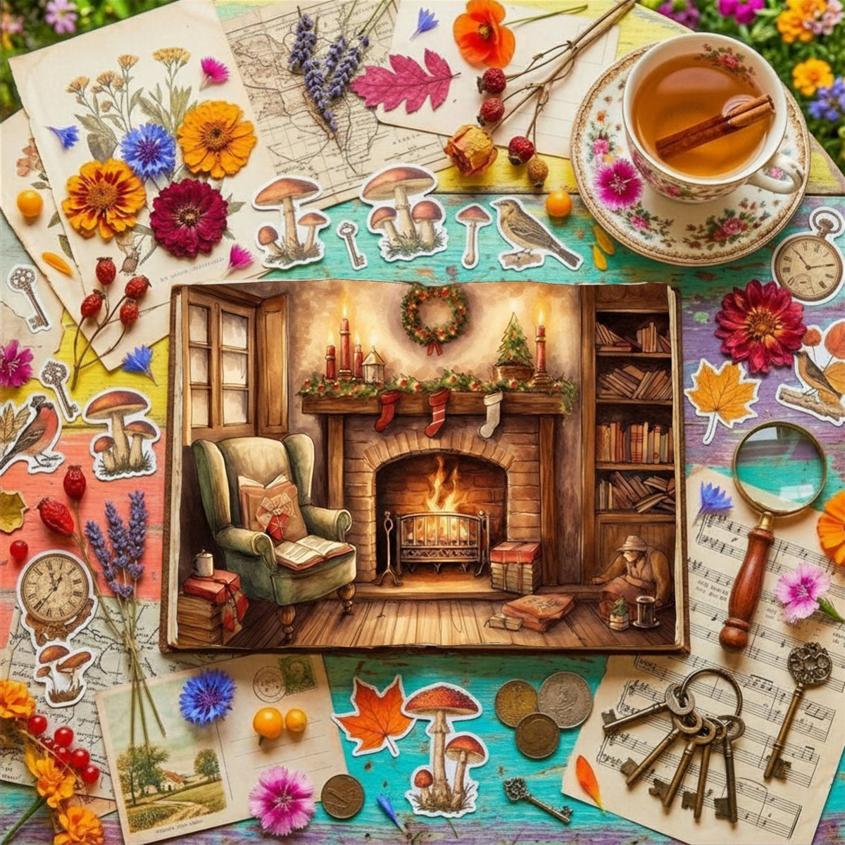 Cosy Christmas Fireplace Digital Papers