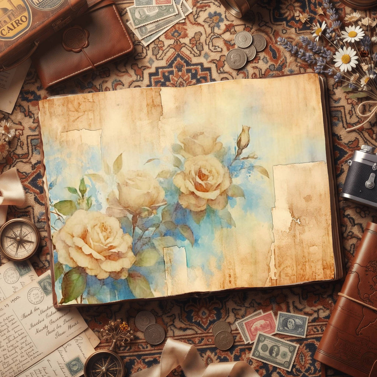 Cream Rose Digital Papers