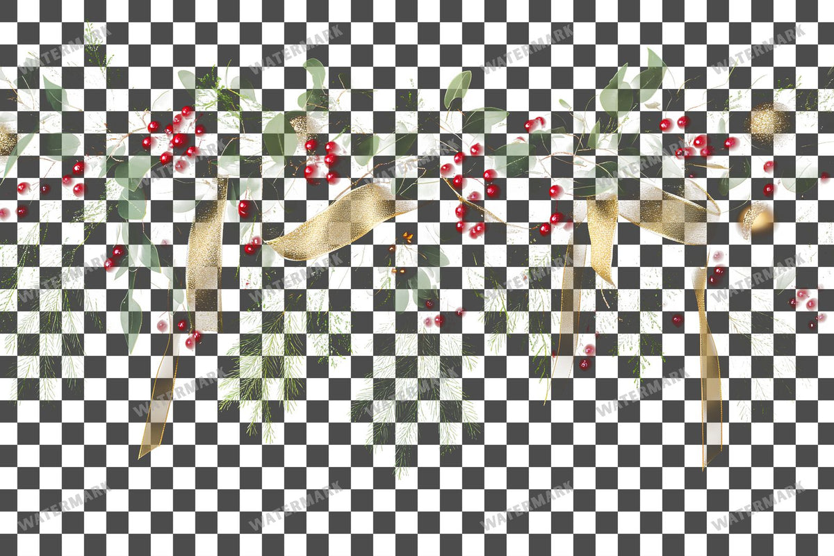 Festive Garland PNG overlay on a transparent checkered background, preview 9