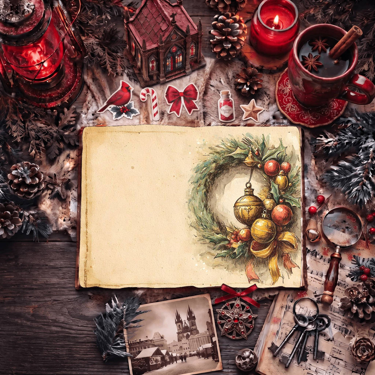 Festive Holiday Wreath Digital Papers