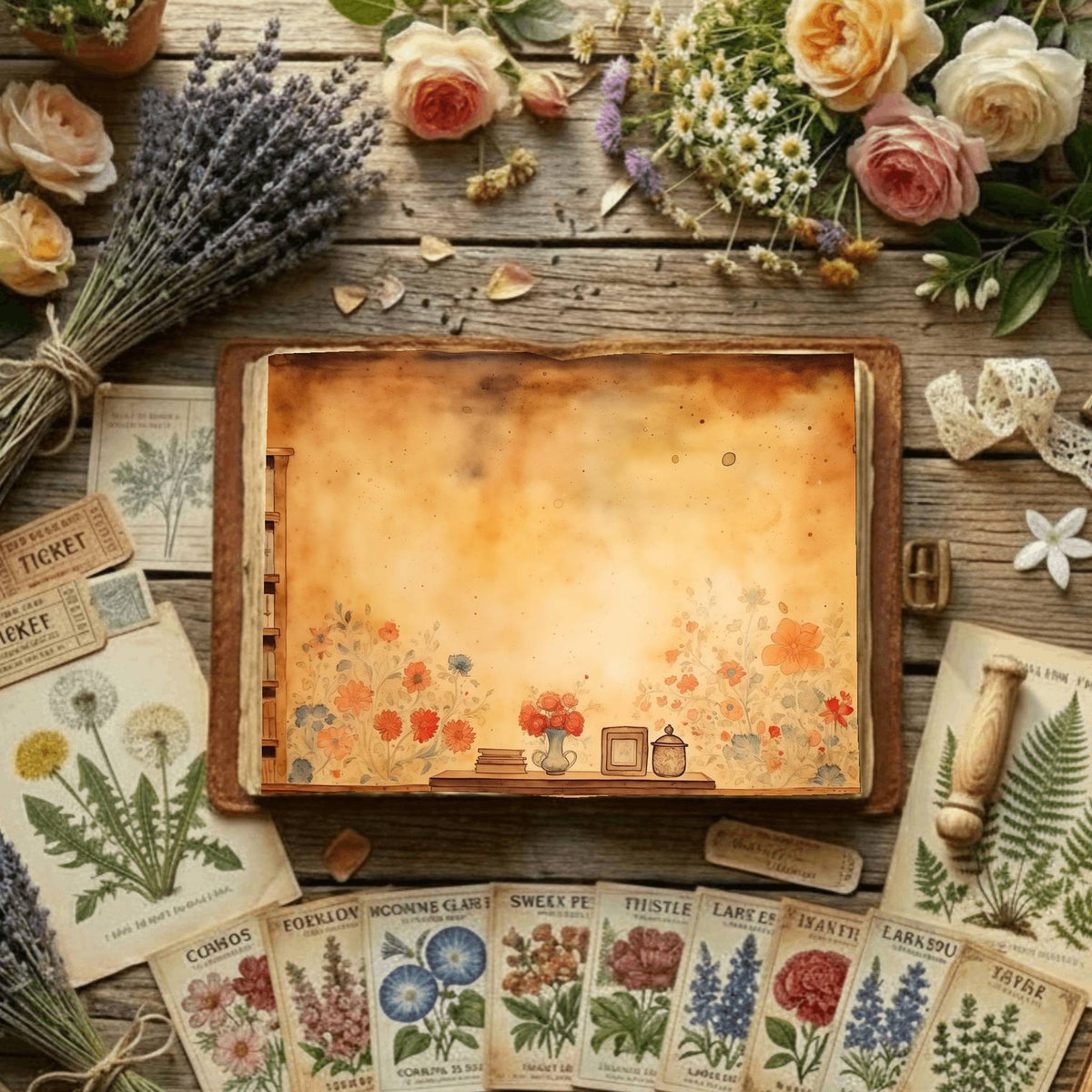 Floral Bookcase Digital Papers