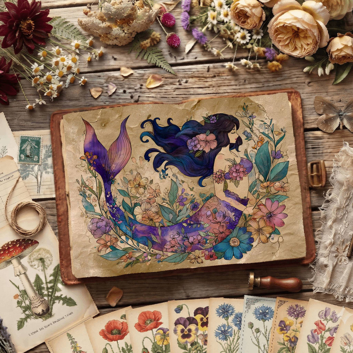 Floral Mermaid Underwater Digital Papers