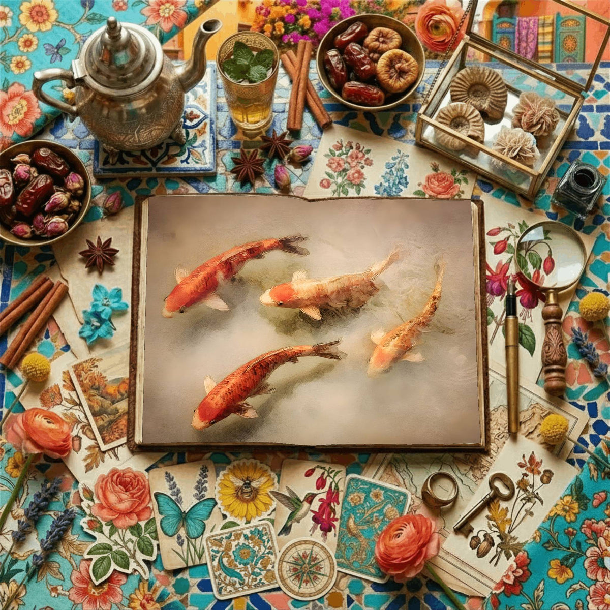 Koi Fish Watercolor Digital Papers