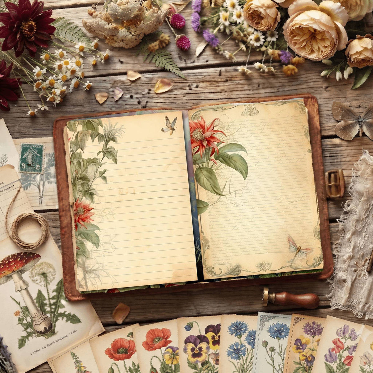 Line Flower Digital Papers