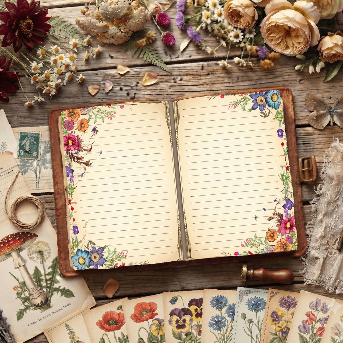 Lined Floral Digital Papers