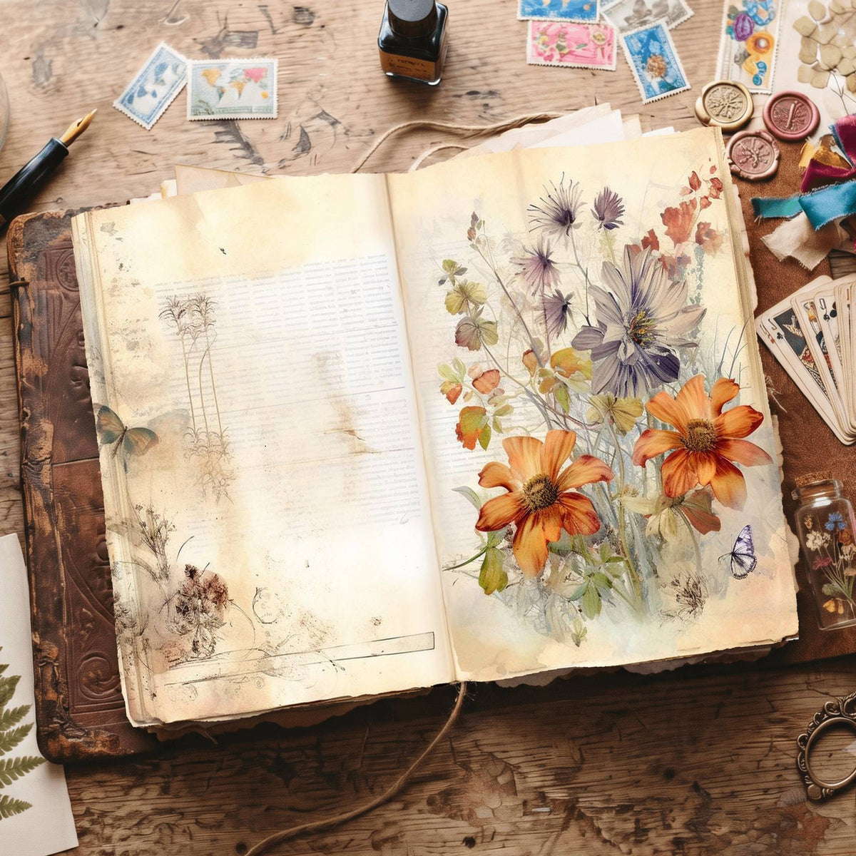 Lined Flower Digital Papers