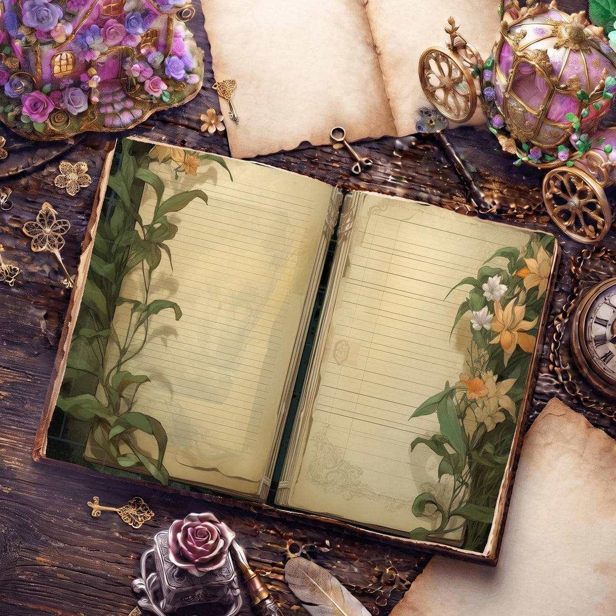 Lined Flower Digital Papers