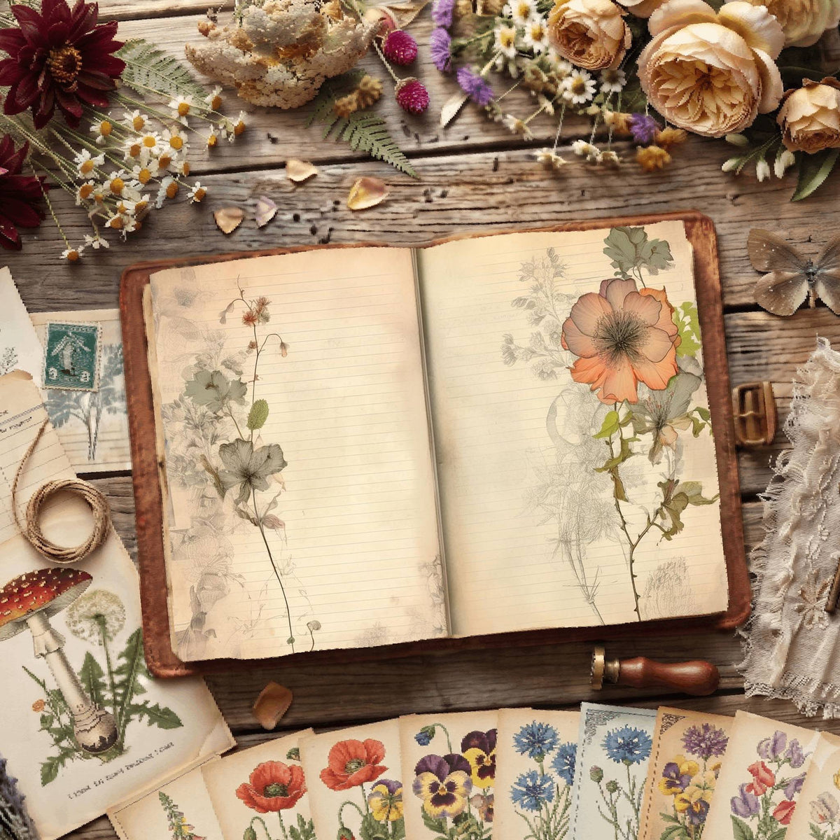 Lined Flower Digital Papers