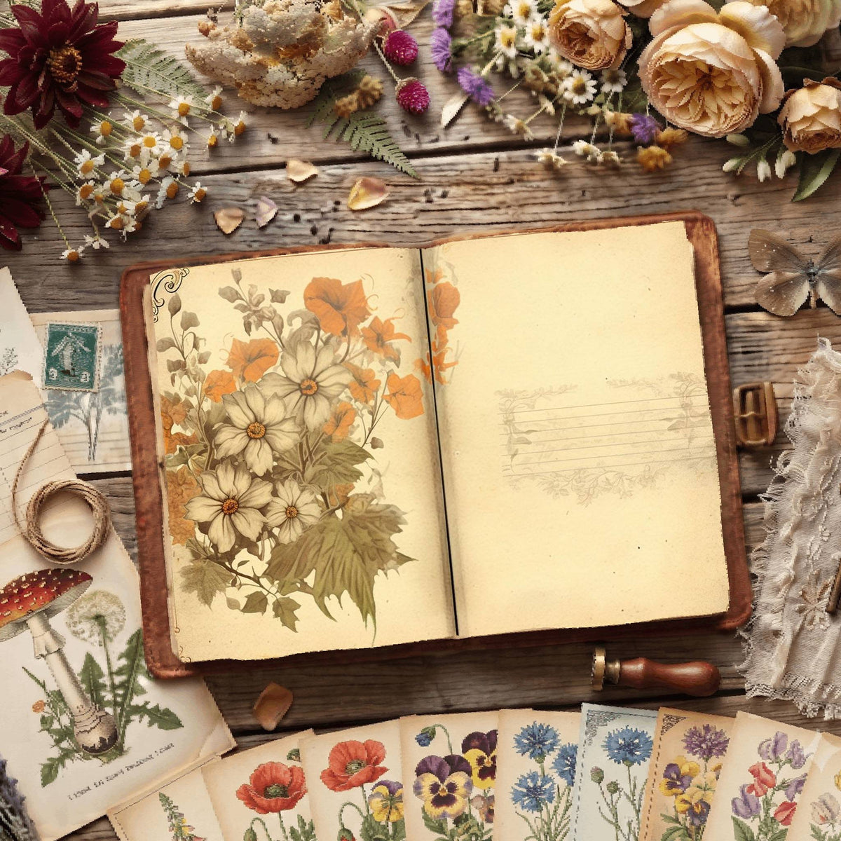 Lined Flower Digital Papers