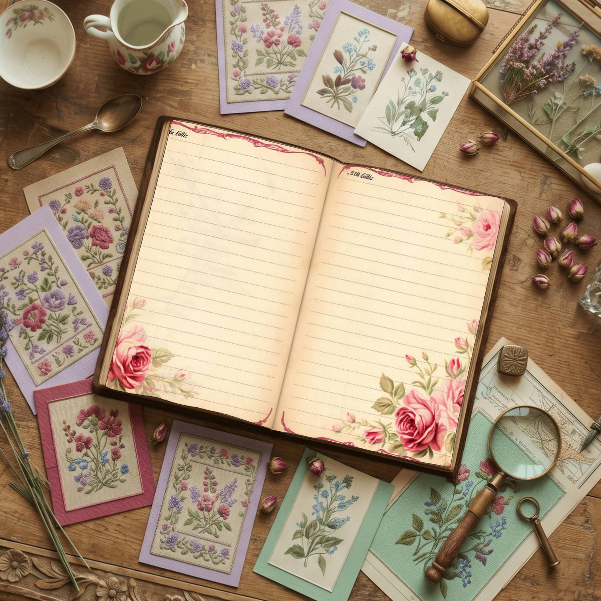 Lined Pink Rose Digital Papers