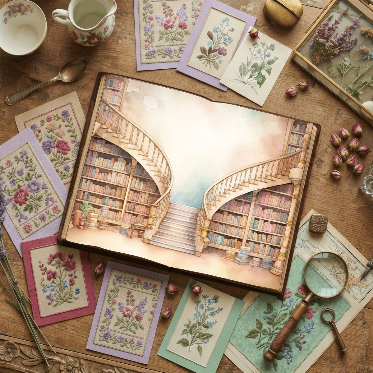 Magic Library Vintage Pastel Digital Papers