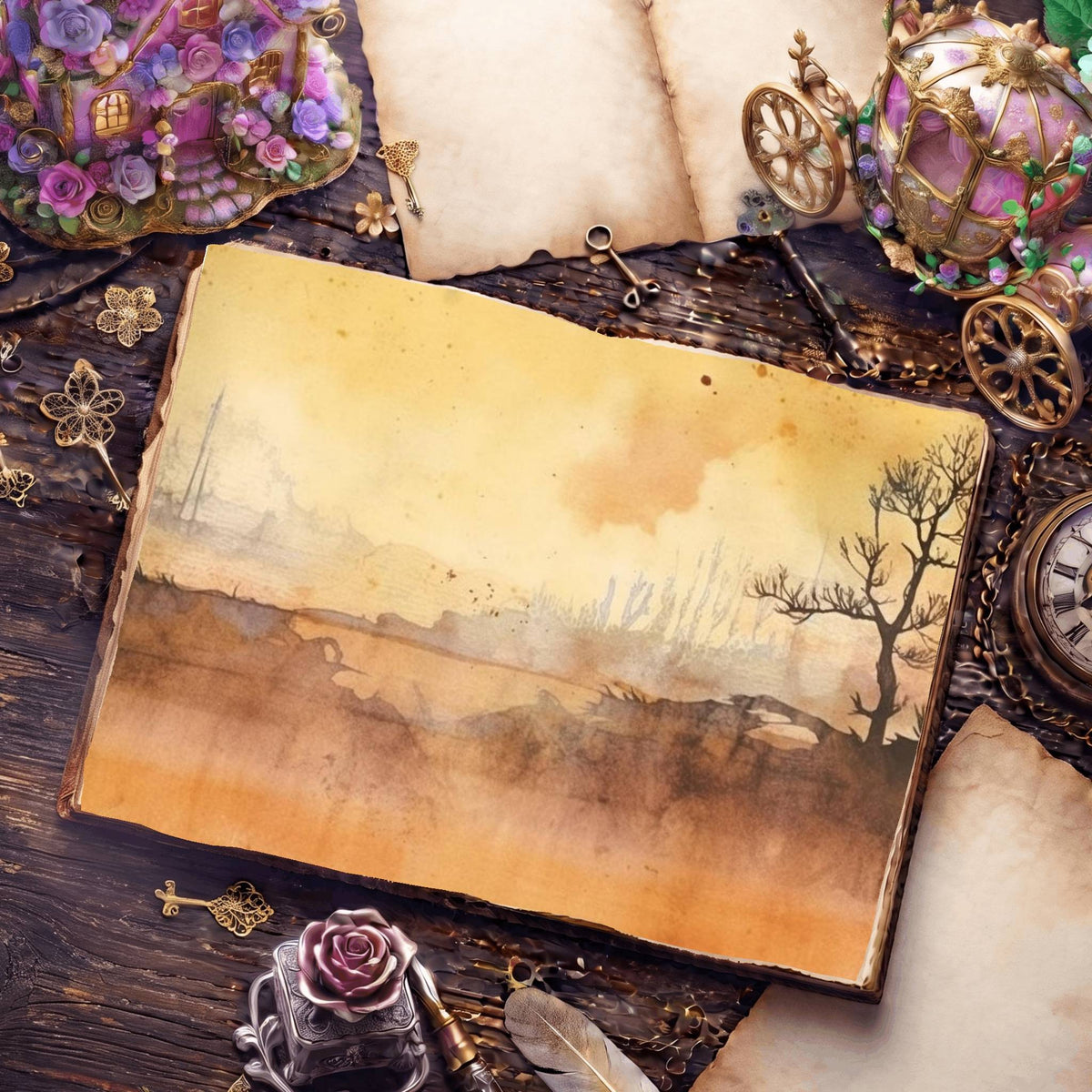 Misty Riverscape Digital Papers