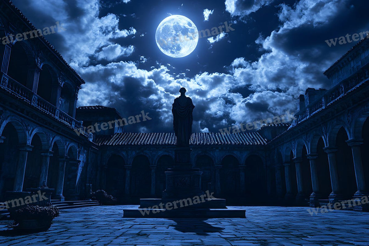 Moonlit Courtyard Scene digital photo backdrop for photo editing, preview 8