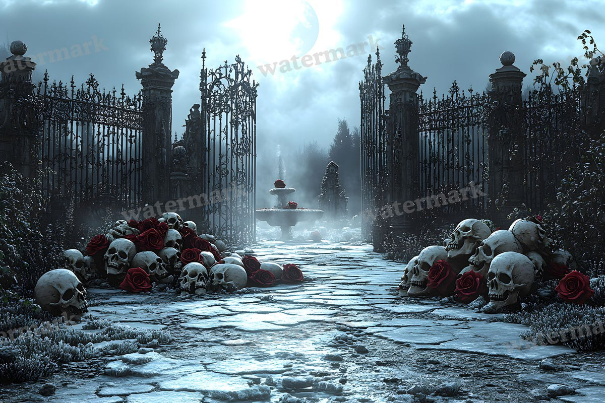 Moonlit Gothic Courtyard Backdrop Images