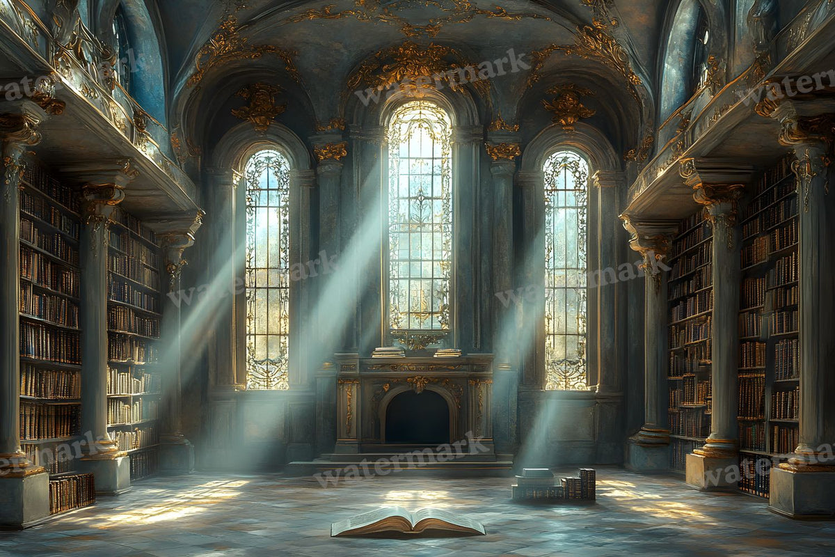 Moonlit Library Backdrop Images