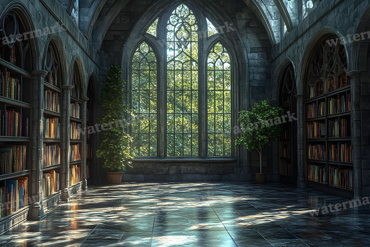 Moonlit Library Backdrop Images