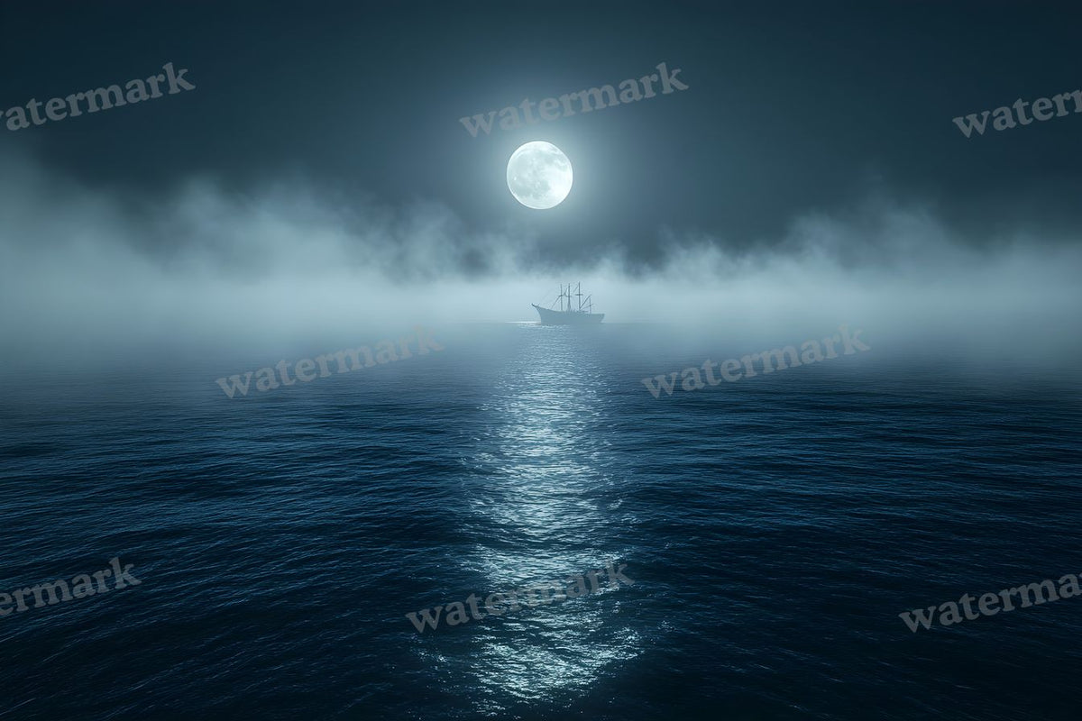 Moonlit Ocean Whale digital photo backdrop for photo editing, preview 8