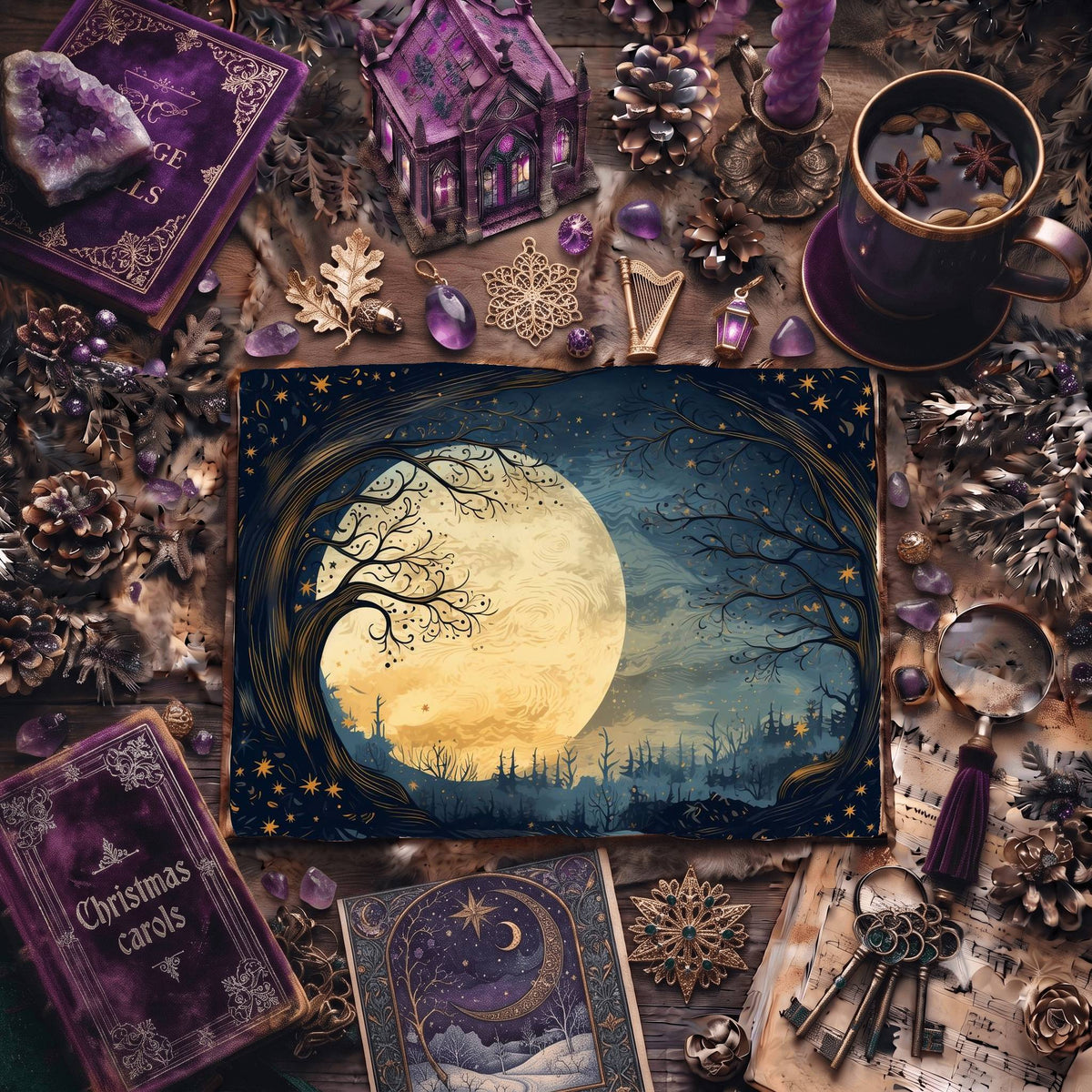Moonlit Tree Digital Papers