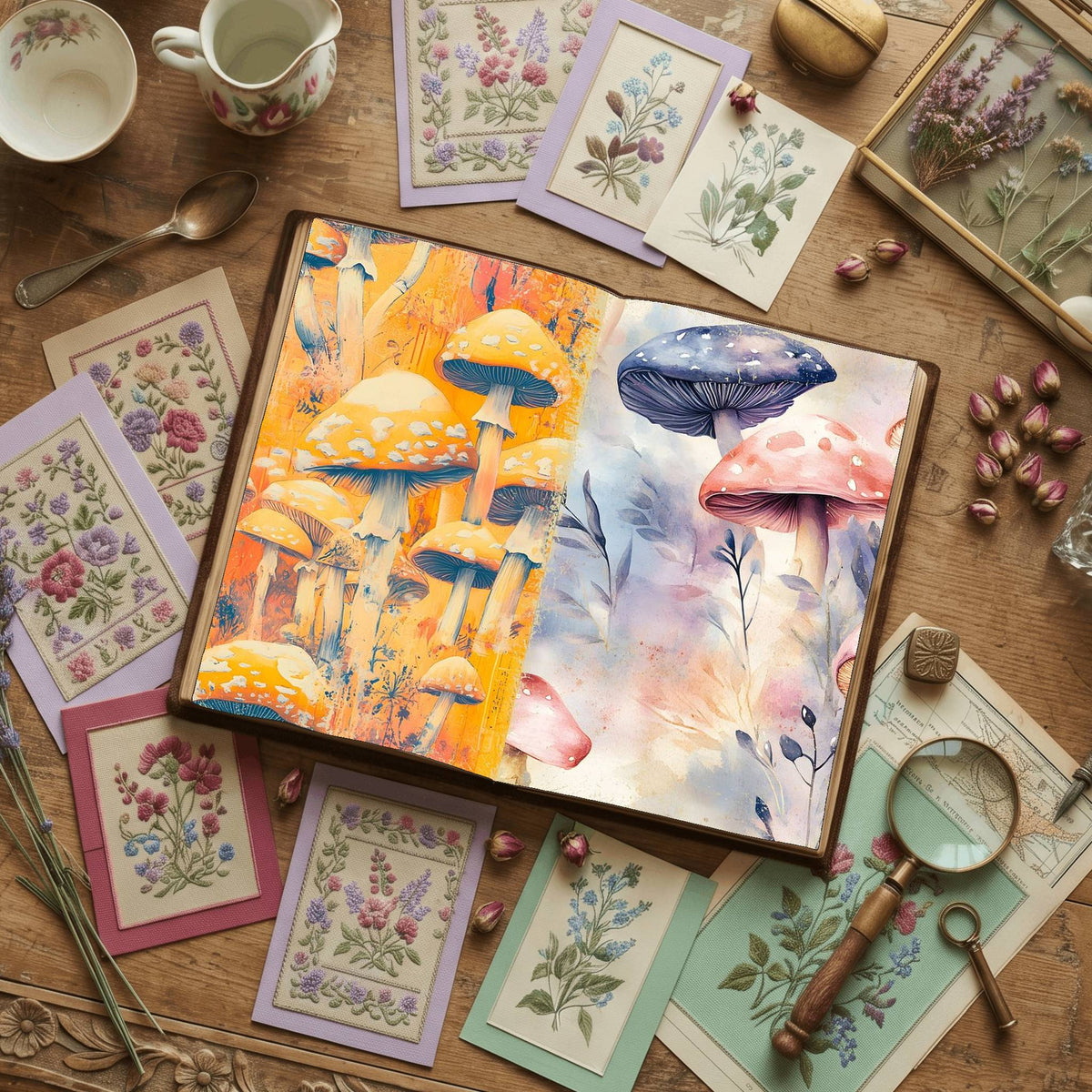 Mushroom printable junk journal paper, page preview 9