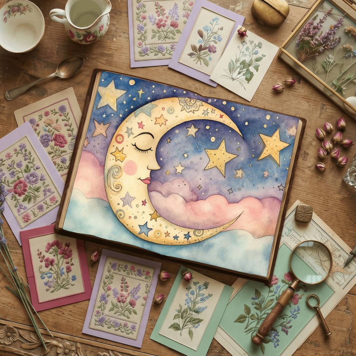 Pastel Pink Moon Digital Papers