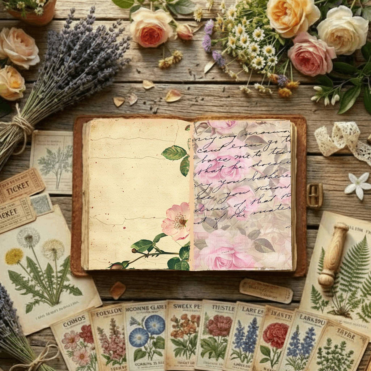 Pink Roses printable junk journal paper, page preview 9