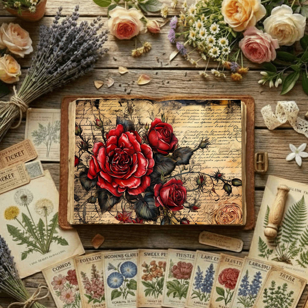 Red Roses printable junk journal paper, page preview 9