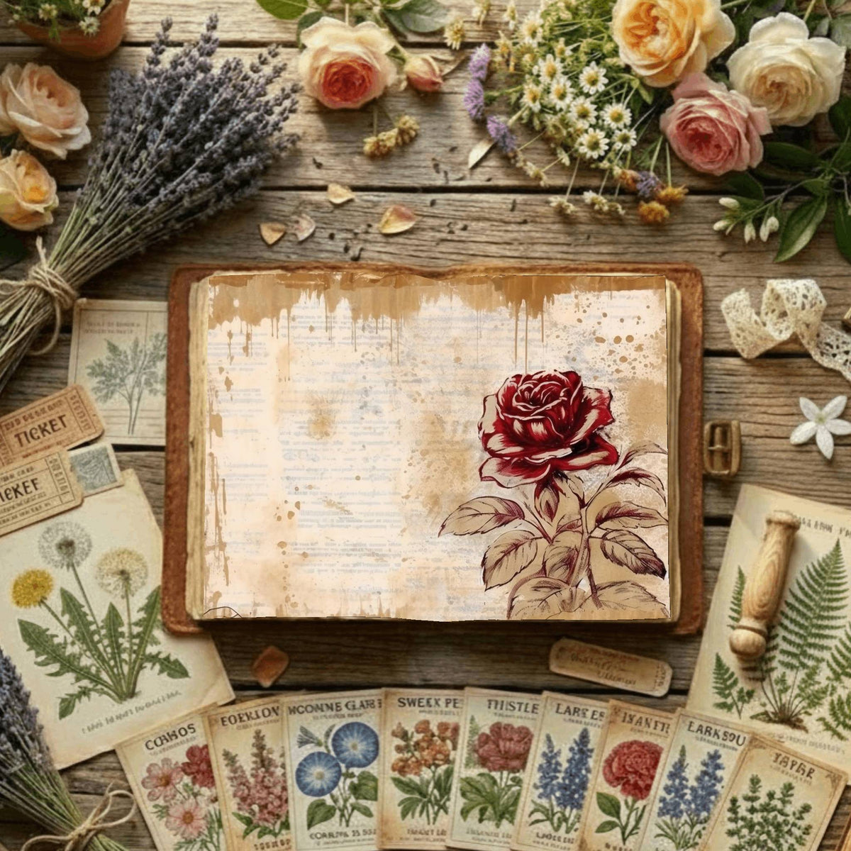Red Roses printable junk journal paper, page preview 9