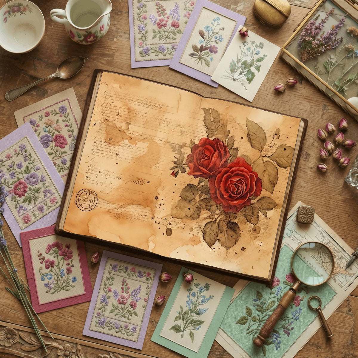 Red Roses printable junk journal paper, page preview 9