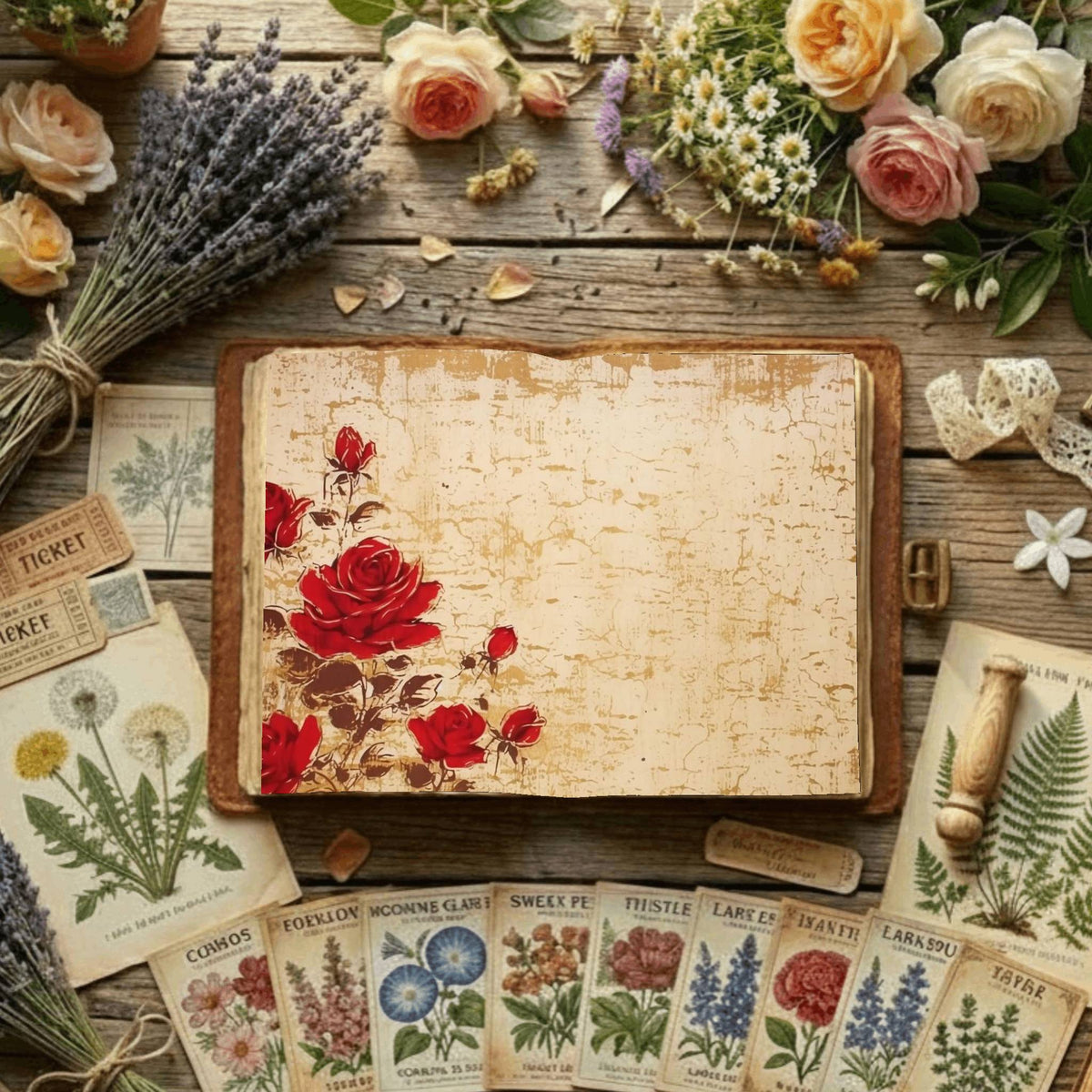 Red Roses printable junk journal paper, page preview 9