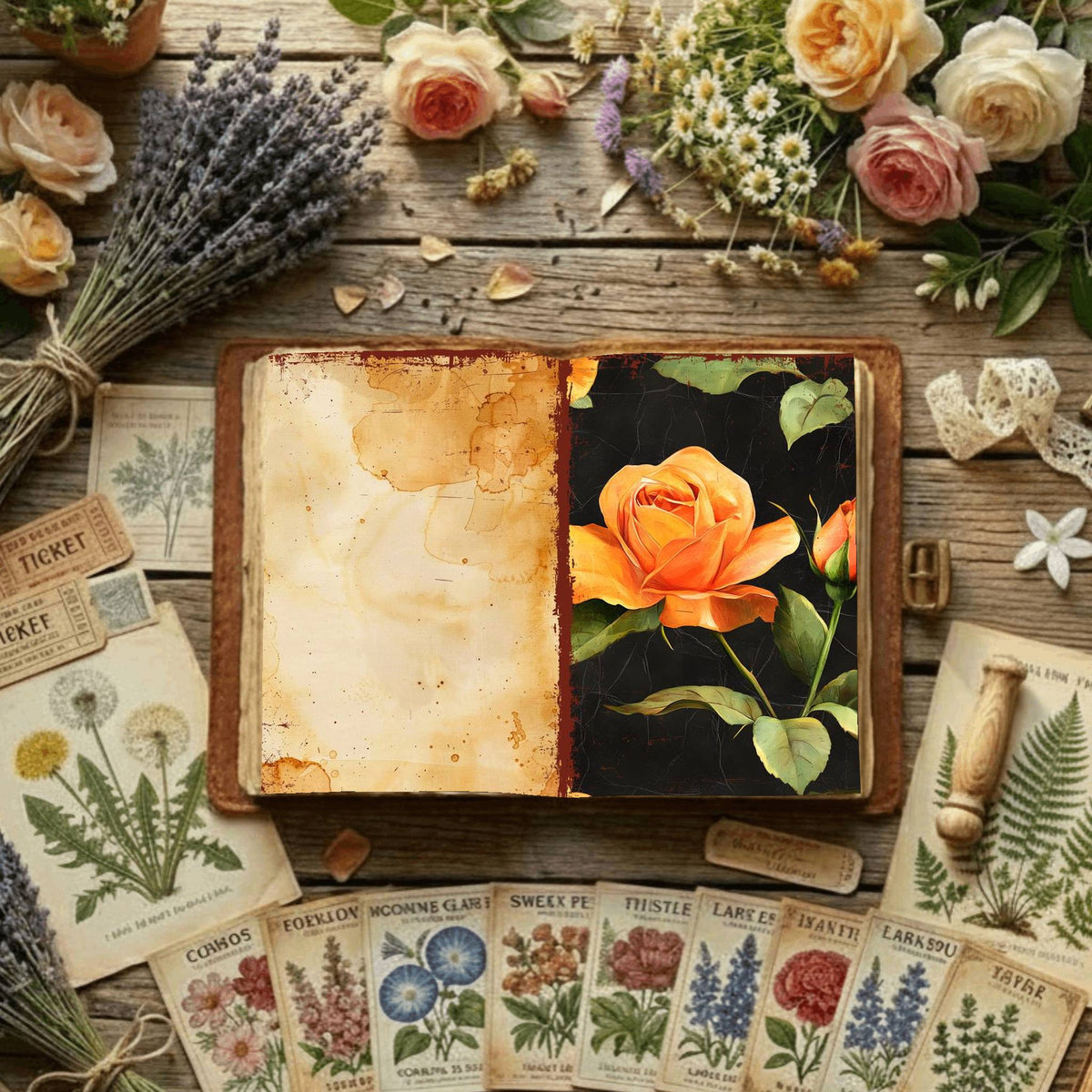 Rose printable junk journal paper, page preview 9