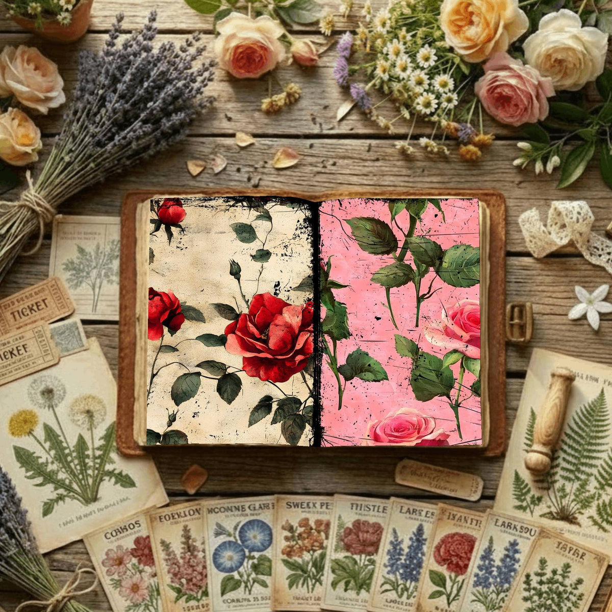 Rose printable junk journal paper, page preview 9