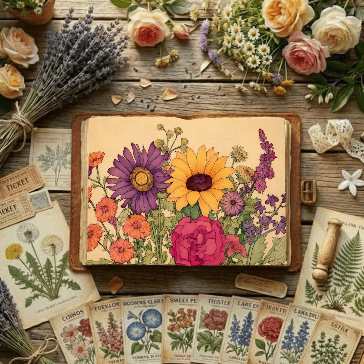 Sunflowers And Roses printable junk journal paper, page preview 9
