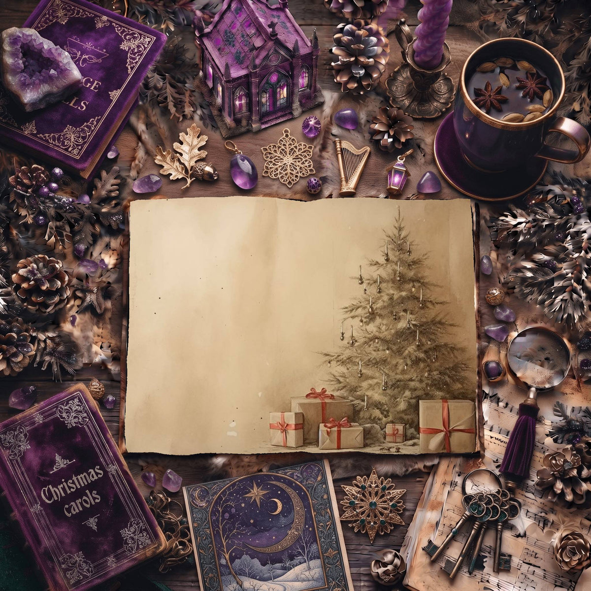 Vintage Christmas Tree Digital Papers