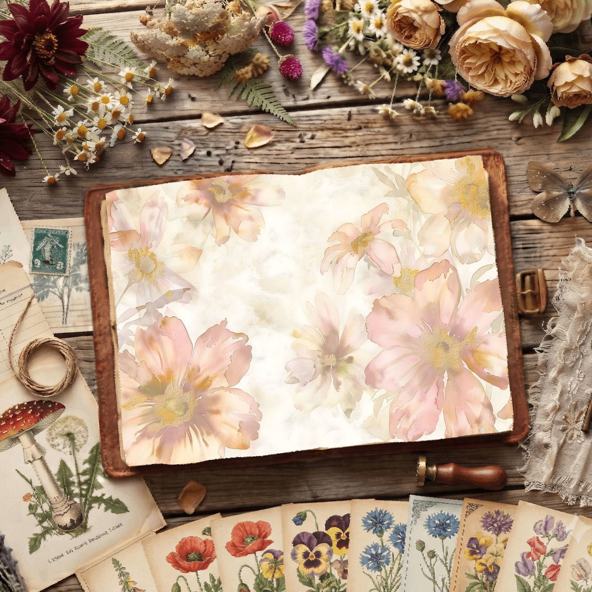 White Background Florals Digital Papers
