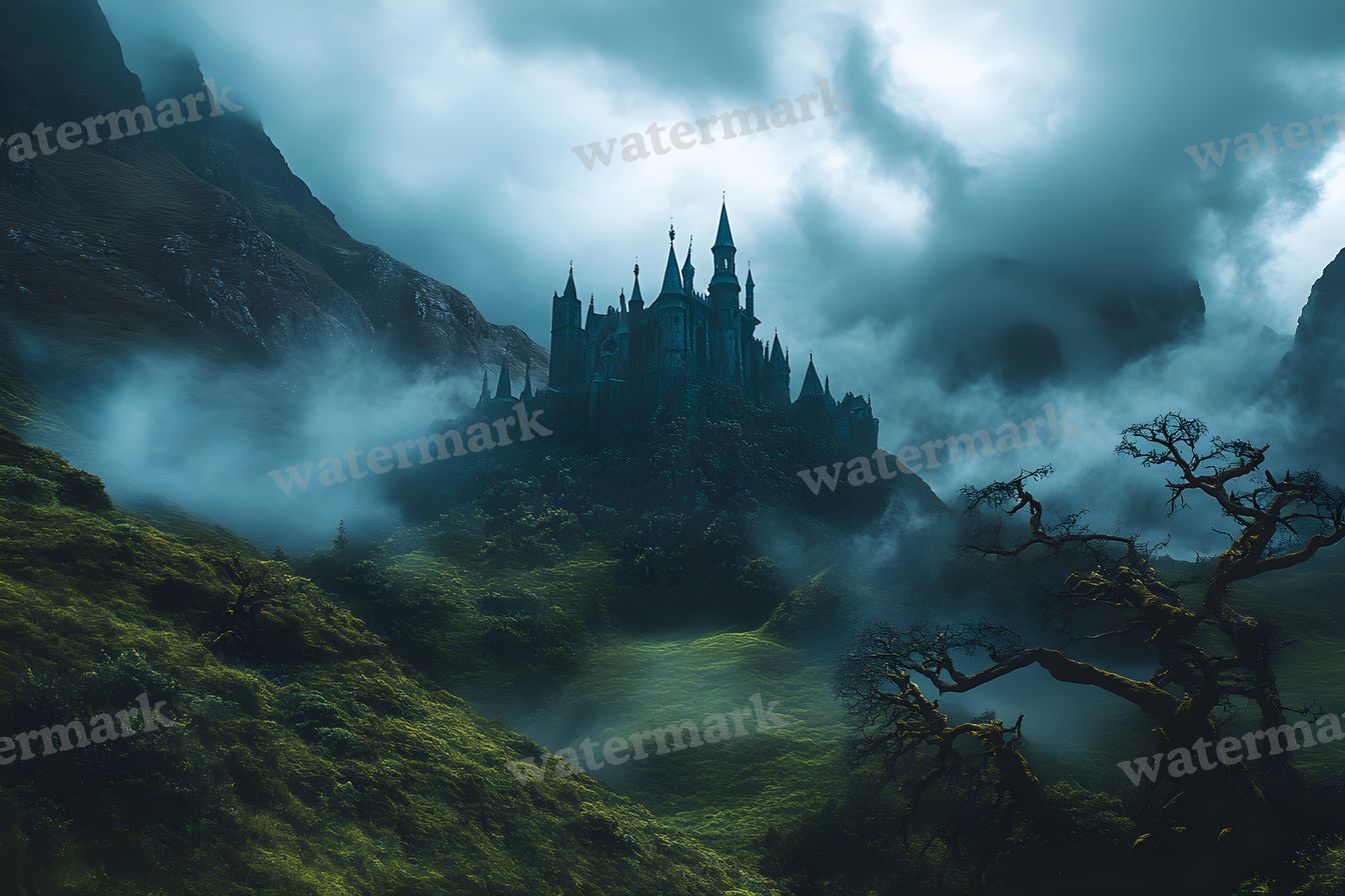 Witch’Castle On Dark Mountain In Storm Backdrop Images