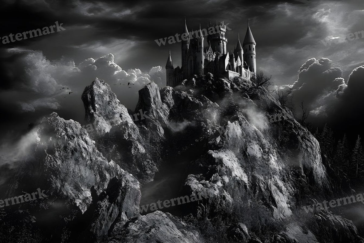 Witch’Castle On Jagged Mountain Dark Sky Backdrop Images
