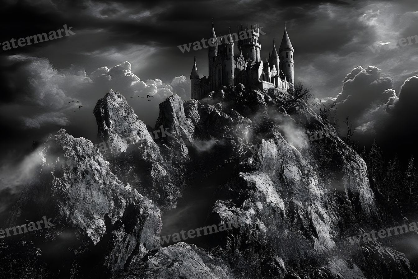 Witch’Castle On Jagged Mountain Dark Sky Backdrop Images