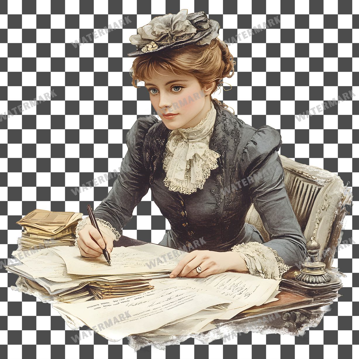 Woman Writer Vintage Style Clipart Pngs