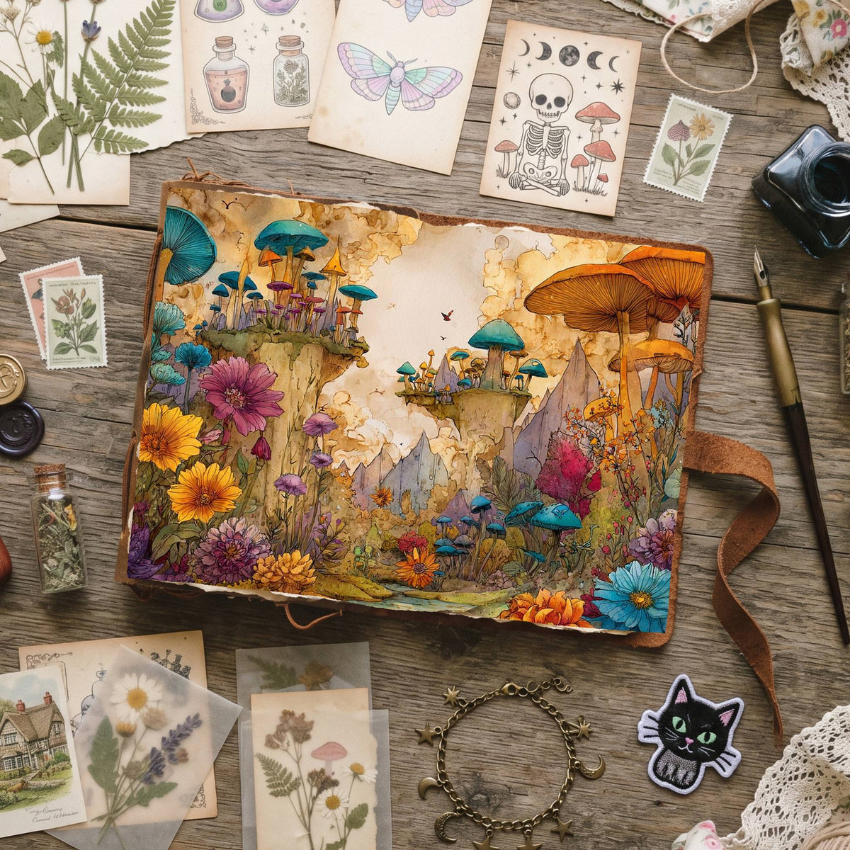 Wonderland Mushrooms Whimsical Digital Papers
