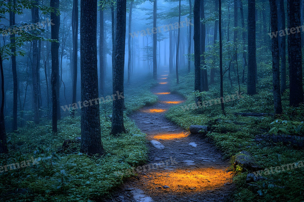 Wooded Trail At Dusk Backdrop Images