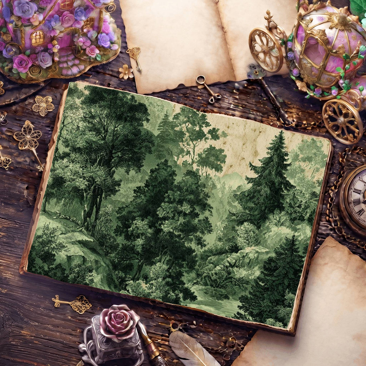 Woodland Forest Painterly Style Digital Papers