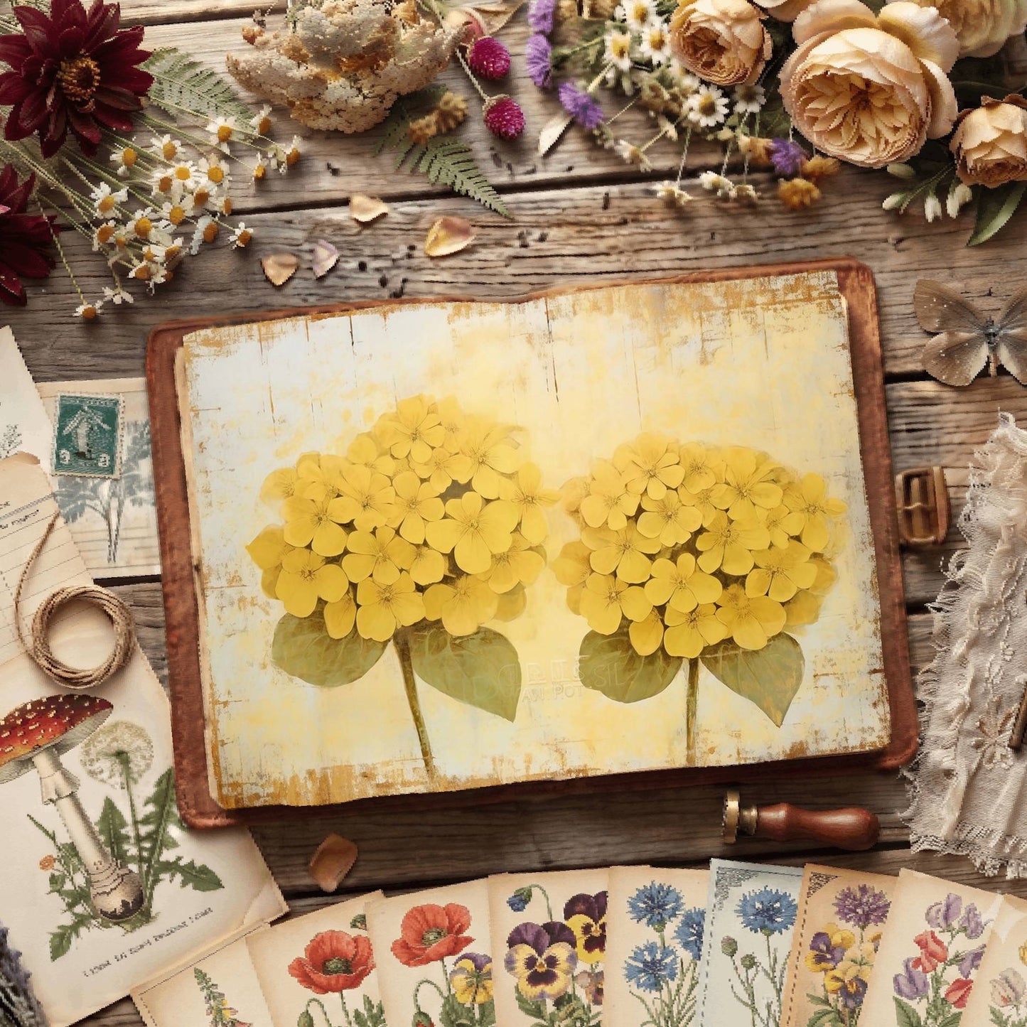 Yellow Hydrangea Digital Papers