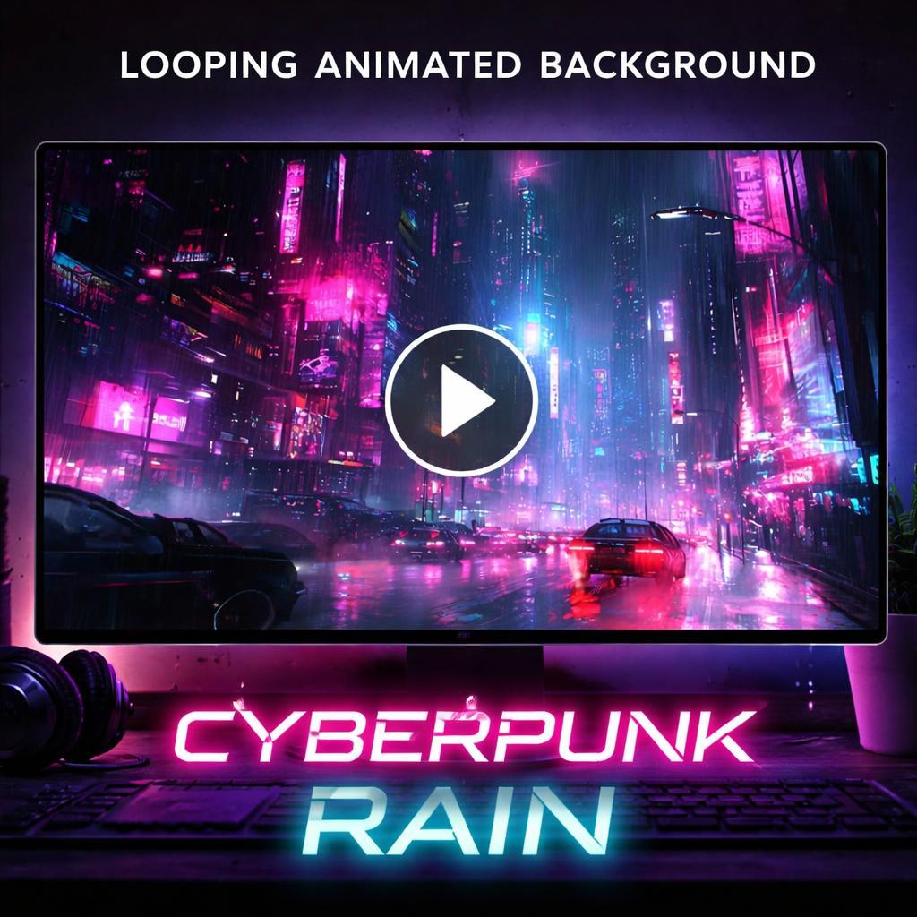 Cyberpunk Neon Rain City Loop | Sci‑Fi neon city background, cozy ambience rain video, animated cyberpunk loop use for streams