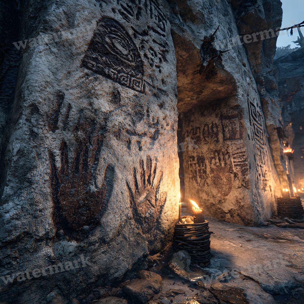 Ancient Burger Deity Cave Art Backdrop Images