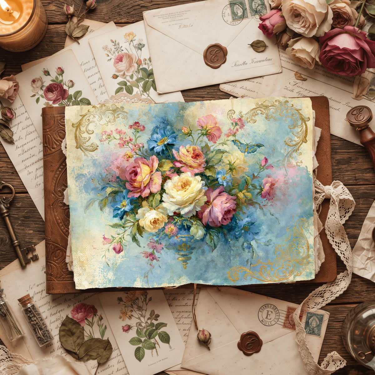 Antique Pastel Flower Garden printable junk journal paper, page preview 10