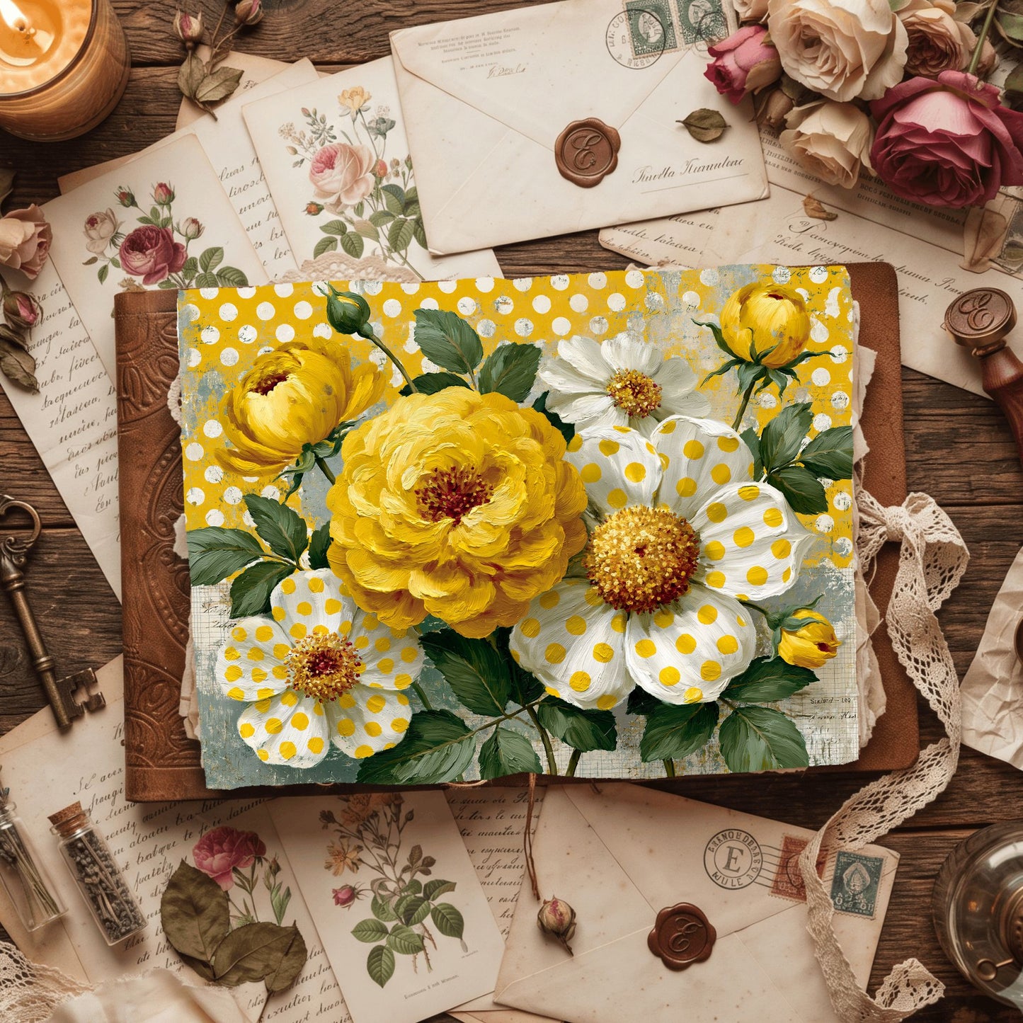 Bright Yellow Shabby Chic Journal Paper