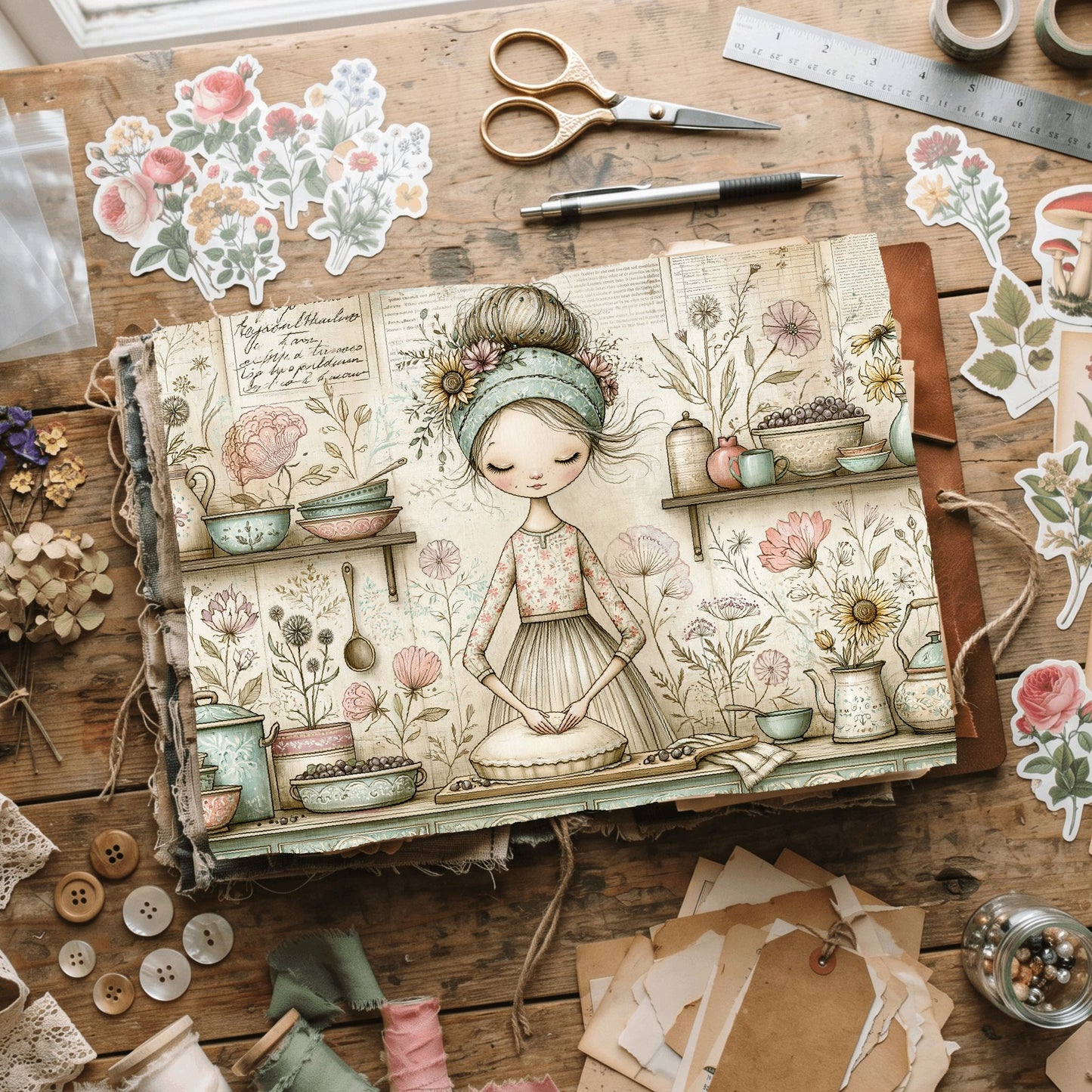 Cozy Berry Pie Kitchen Illustration