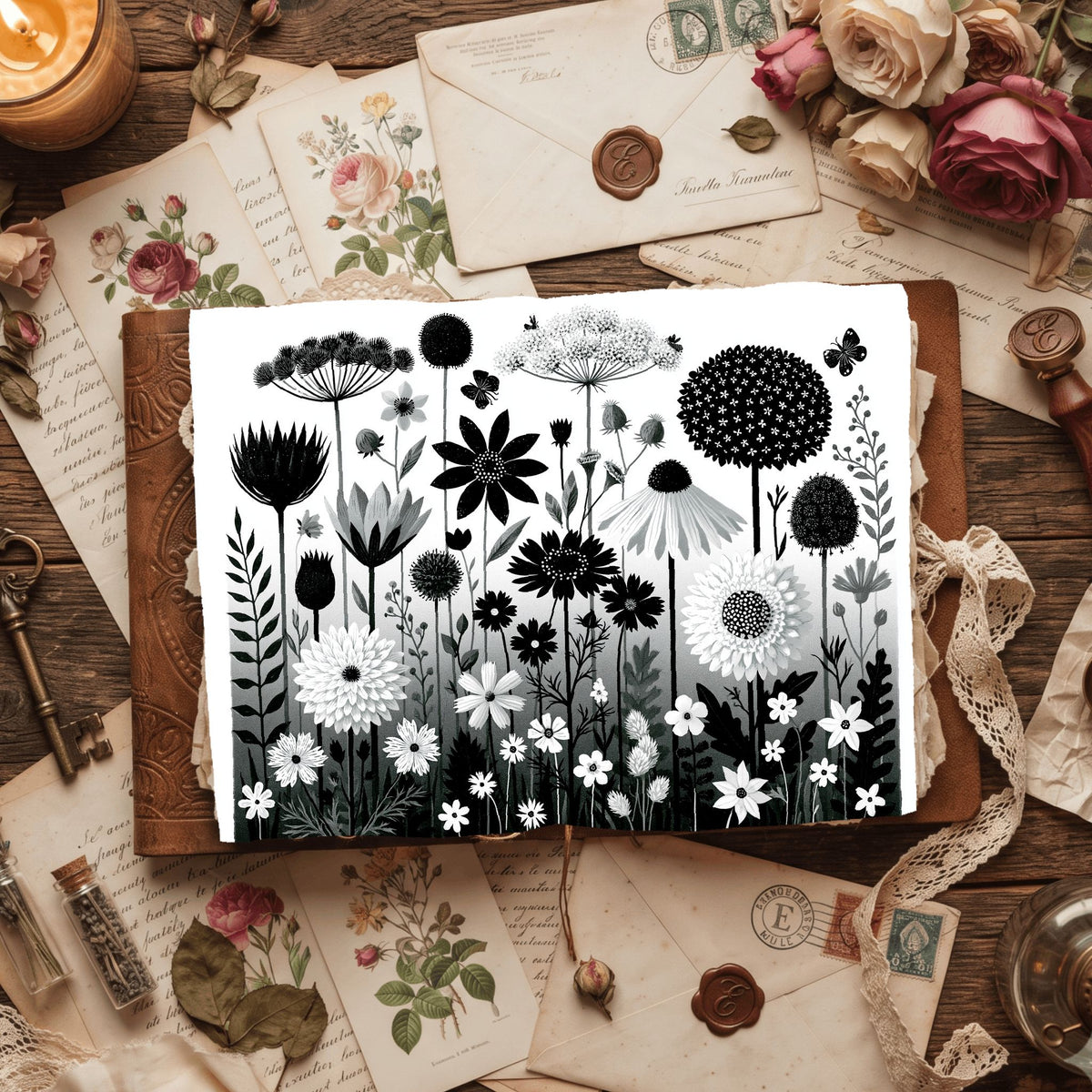 New England Wildflower Block Print
