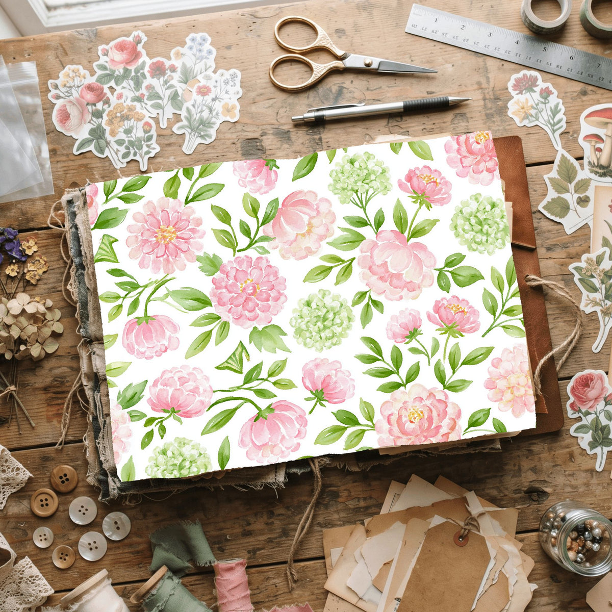 Pastel Pink & Green Watercolor Pattern